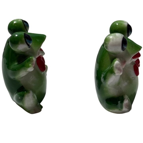 Vintage Lucky Frogs Salt Pepper Shakers Stoppers Green Kitschy 1950s Japan RARE - Picture 4 of 11